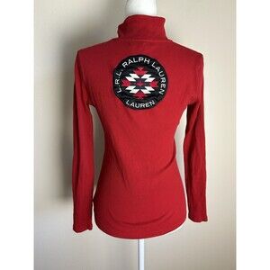 Lauren Ralph Lauren Active S Red Black Waffle 1/4 Zip Pullover Southwest Aztec